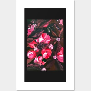 Luxurious Burgundy Leaves with Dark Millennial Pink Flowers and Pink Spine Notebook Posters and Art